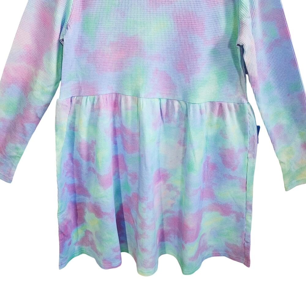 Children's Place Size L Long Sleeve Waffle Knit Dress Watercolor Tie Dye Pastel - Picture 3 of 5